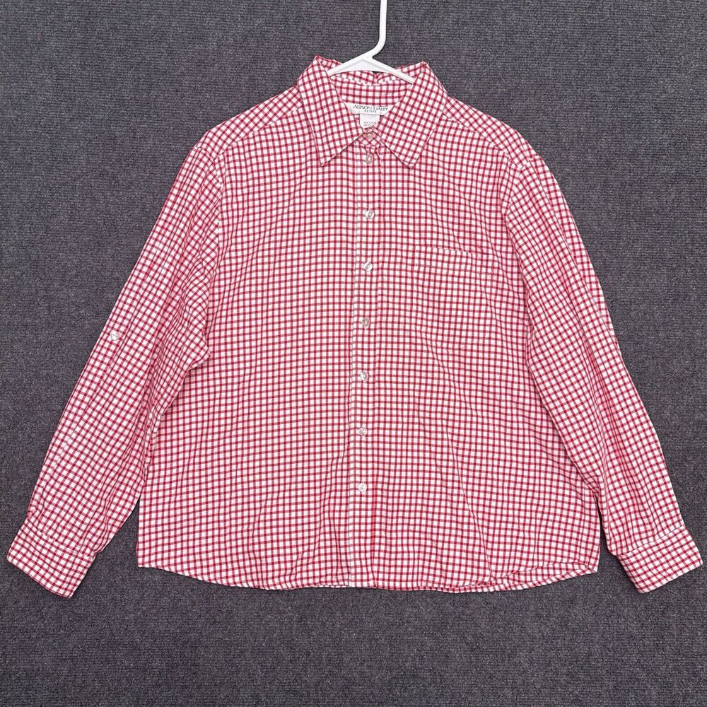 Allison Daley Womens 16P Button Down Top Longsleeve Red Gingham Collared Country